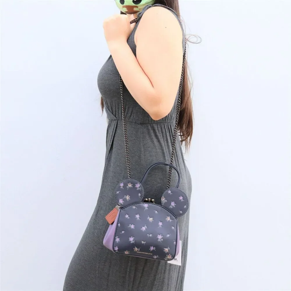 NWT Coach Disney X Minnie Mouse Kisslock Bag Handbag Ears Floral Purse - Picture 2 of 12